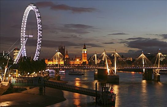 英格兰,伦敦,议会大厦,伦敦眼,风景,滑铁卢桥