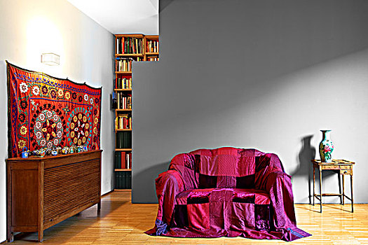 浅色,投掷,沙发,正面,分隔,现代生活,房间,传统,氛围