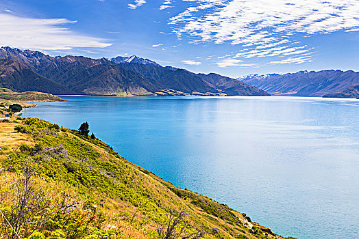 湖,猎人谷,颈部,奥塔哥地区,新西兰,大洋洲