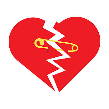 撕破,心形,安全,曲别针,一起,伤心,尝试,修理,破损,一半,红色,设计