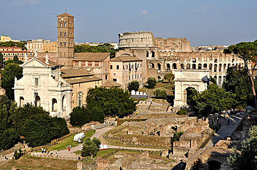 大教堂,罗马角斗场,提图斯拱门,古罗马广场,罗马,拉齐奥,意大利,欧洲