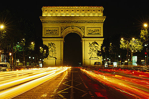 拱形,夜晚,巴黎,法国