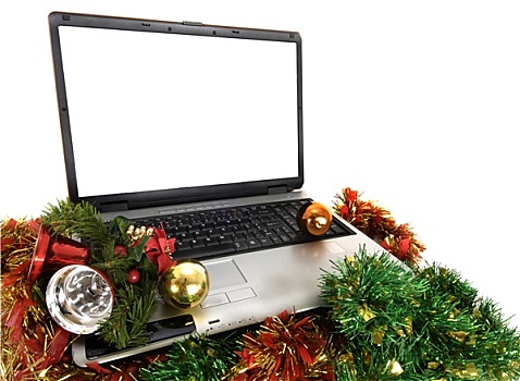 笔记本电脑,圣诞季节,隔绝,白色背景