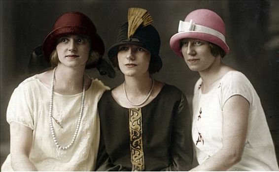 三个女人,帽子,历史,照片