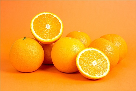 多汁,橘子,正面,橙色背景