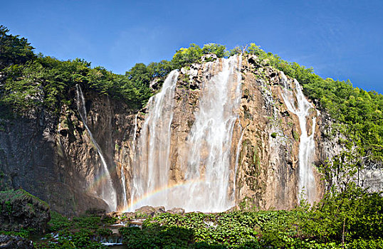 彩虹,瀑布,大,十六湖国家公园,世界遗产,克罗地亚,欧洲