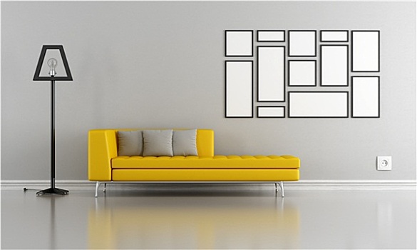 簡約,客廳,黃色,沙發,留白