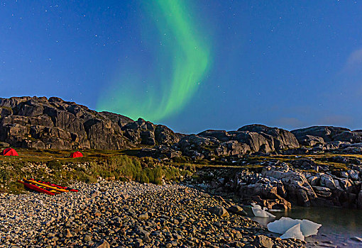 风景,帐篷,峡湾,北极光,夜晚,南,格陵兰