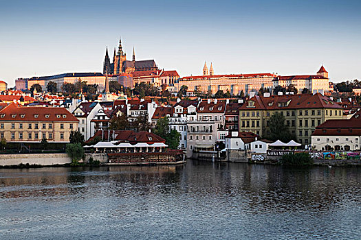 港口,场景,大教堂,背景,日落,布拉格,捷克共和国