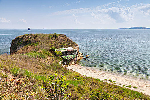 海滩,小,沿岸,餐馆,建筑,黑海,海岸,保加利亚