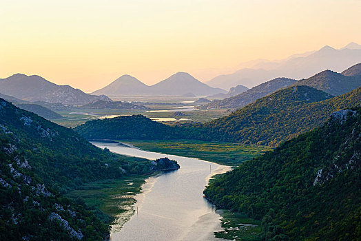 河,日出,风景,奶油水果蛋白饼,视点,湖,国家公园,靠近,黑山,欧洲