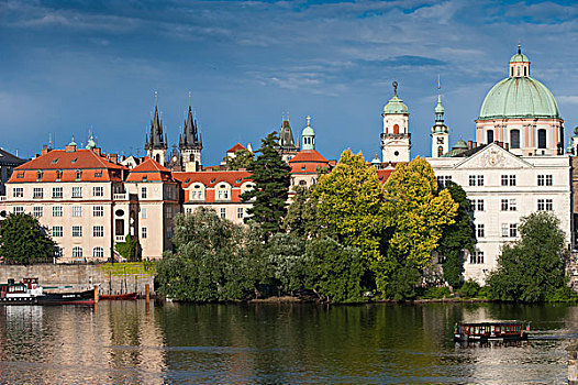 风景,桥,上方,伏尔塔瓦河,河,老,城镇,布拉格,波希米亚,捷克共和国,欧洲