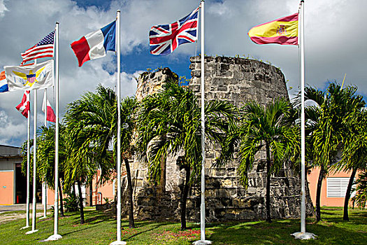 旗幟,國家,上方,遺址,風車,朗姆酒,釀酒廠,美國維京群島,西印度群島