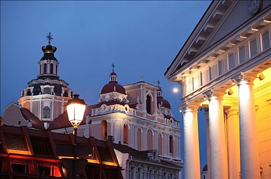 市政厅,维尔纽斯,晚上,立陶宛