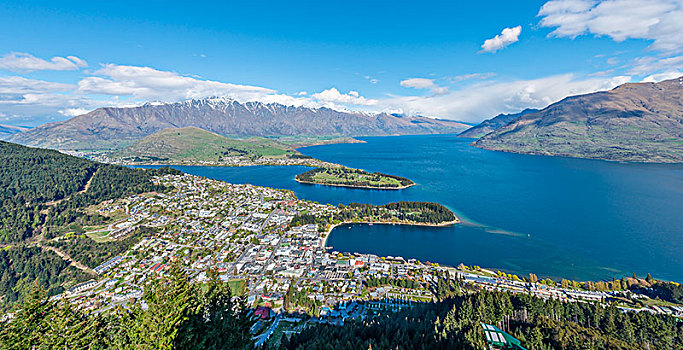 全景,风景,瓦卡蒂普湖,皇后镇,景色,自然保护区,天际线,奥塔哥地区,南部地区,新西兰,大洋洲