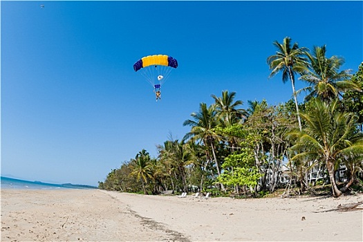 一前一后,降落伞,海滩,热带,降落