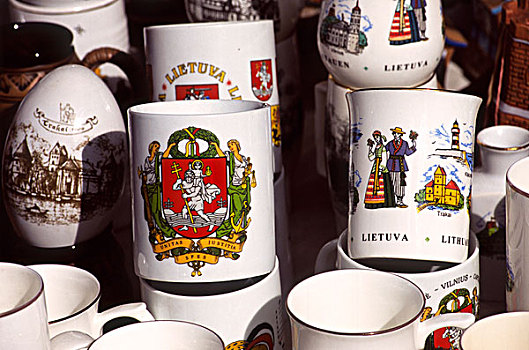 纪念品,杯子,老城,市场,维尔纽斯,立陶宛