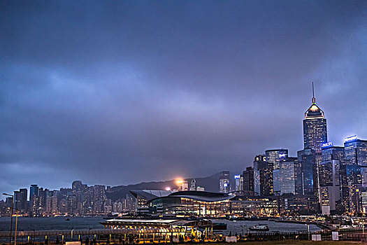 城市,港口,夜晚,香港,中国