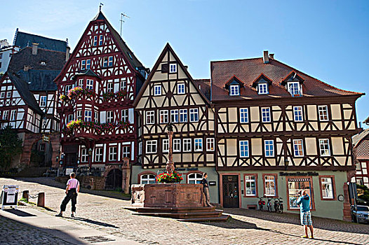 半木结构,房子,市场,弗兰克尼亚,巴伐利亚,德国,欧洲