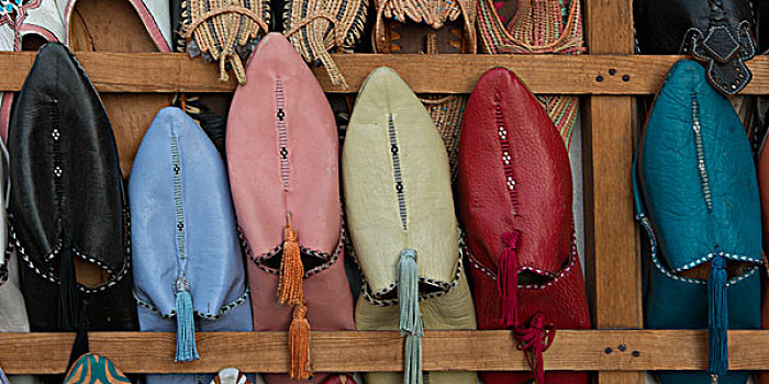 拖鞋,出售,市场货摊,麦地那,马拉喀什,摩洛哥