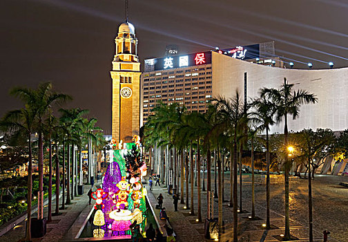 钟楼,夜晚,尖沙嘴,九龙,香港,中国,亚洲
