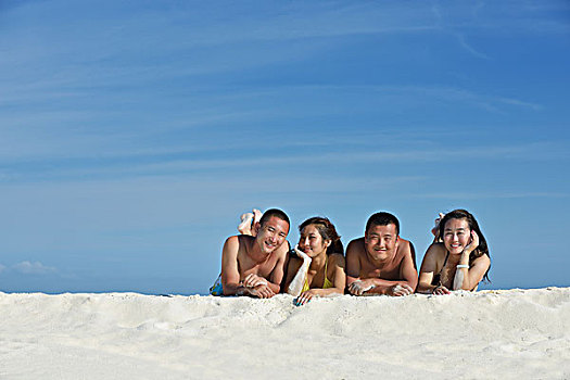 群体,高兴,年轻人,开心,喜悦,白沙,海滩,美女,夏天,白天