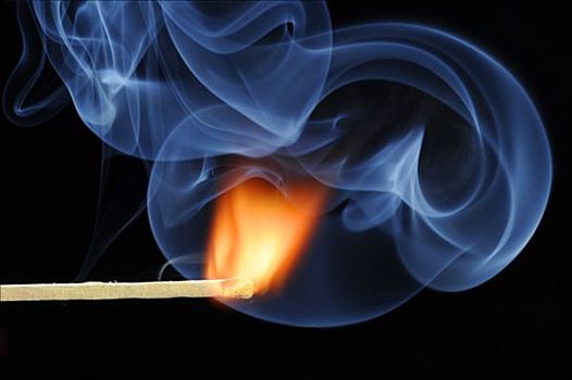 照亮,火柴,火焰,蓝色,烟