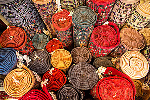 亚洲,印度,拉贾斯坦邦,斋浦尔,制作,地毯,卷,出售