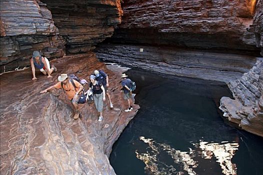 远足,攀岩,水池,峡谷,卡瑞吉尼国家公园,区域,西澳大利亚