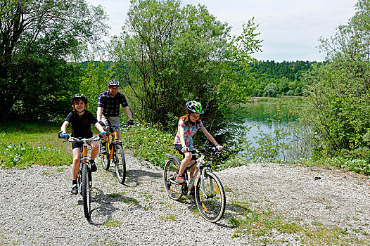 自行车,旅游,骑车,骑,水库,伊萨河,河,上巴伐利亚,巴伐利亚,德国,欧洲