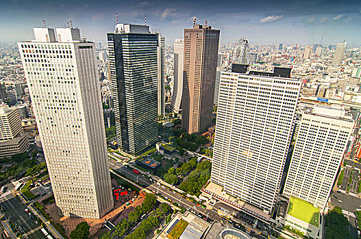 航拍,日本,首都,风景,城市,政府建筑,东京,市政厅