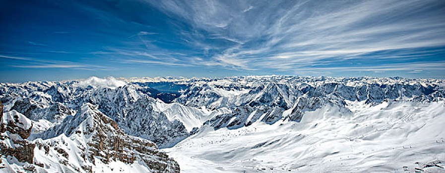全景,风景,巴伐利亚阿尔卑斯山,德国,冬天