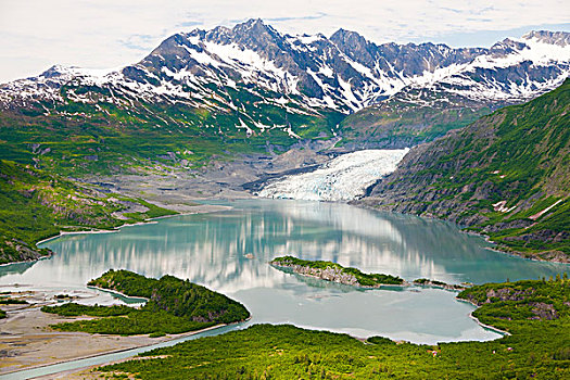 俯视,景色,冰河,泻湖,楚加奇山,威廉王子湾,阿拉斯加,夏天