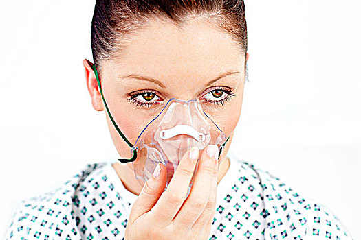 女病人,氧气面罩