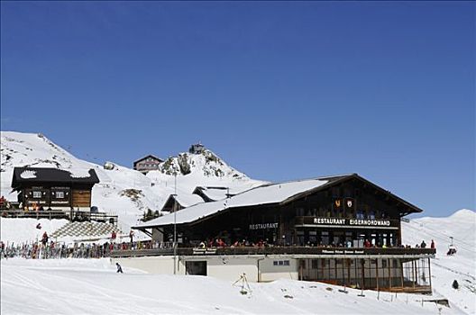 餐馆,木房子,山,格林德威尔,伯尔尼阿尔卑斯山,瑞士,欧洲