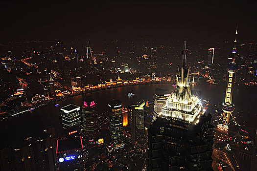 俯视,风景,外滩,夜晚,上海