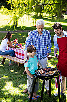 爷爷,父子,烧烤,公园,家庭,背景