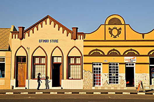 街道,场景,正面,老,殖民地,建筑,斯瓦科普蒙德,纳米比亚,非洲