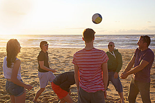 人群,玩,排球,海滩