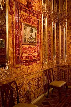 俄罗斯,圣彼得堡,普希金,城堡,宫殿,琥珀色,房间,历史,画框,室内