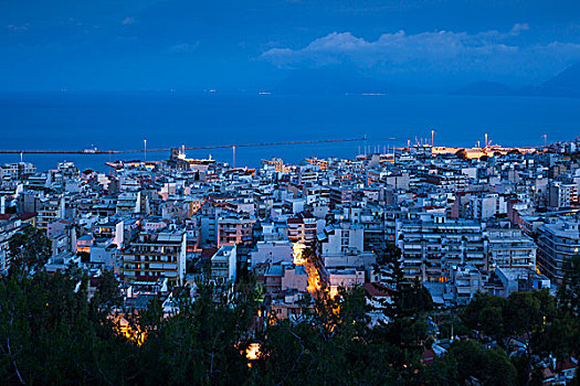 希腊,伯罗奔尼撒半岛,城市风光,黎明