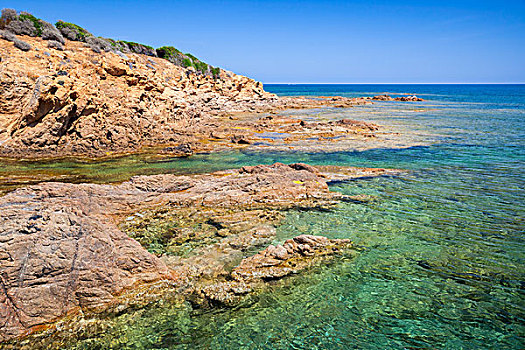 海边风景,岩石,野外,海滩,蓝色泻湖,科西嘉岛,岛屿