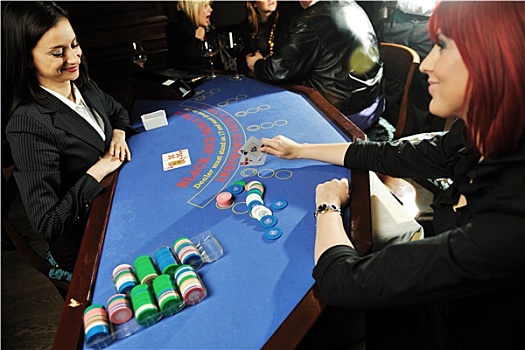 女人,玩,21点游戏,纸牌游戏,赌场