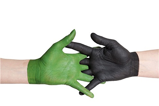 绿色,黑色,握手