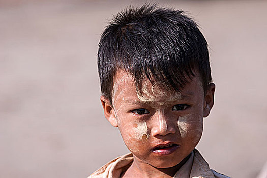 男孩,脸,头像,渔村,若开邦,缅甸,亚洲