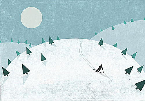 人,滑雪,积雪,山