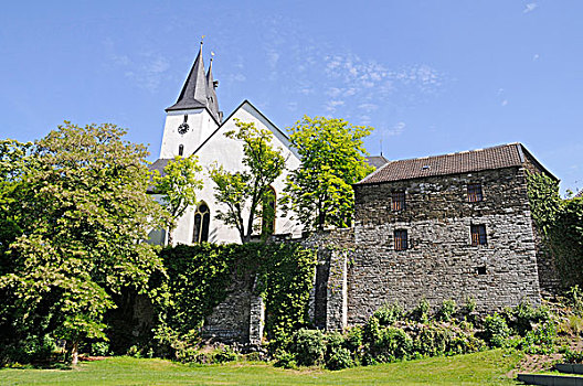 教区教堂,教堂,古城,墙壁,藻厄兰,区域,北莱茵-威斯特伐利亚,德国,欧洲