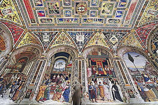 壁画,图书馆,中央教堂,锡耶纳,意大利