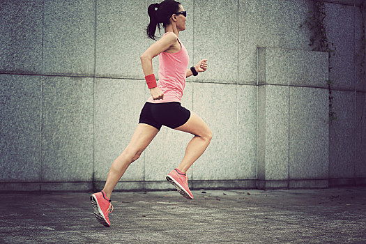 健身,运动,女人,跑,墙壁,城市