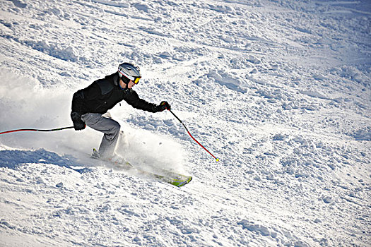 年轻,运动员,男人,开心,滑雪,运动,山坡,冬天,晴天